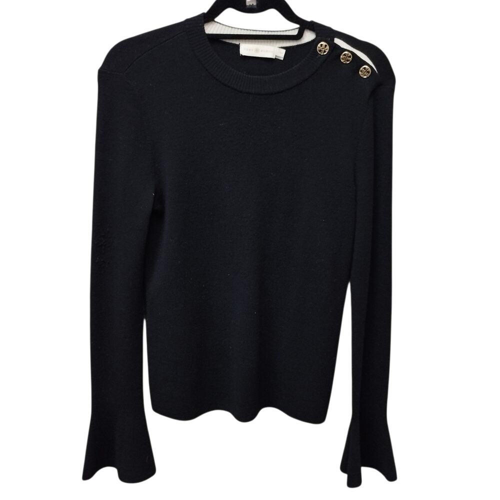 Tory Burch Womens Kimberly Bell Sleeve Sweater Small Buttons Capsule Minimalist